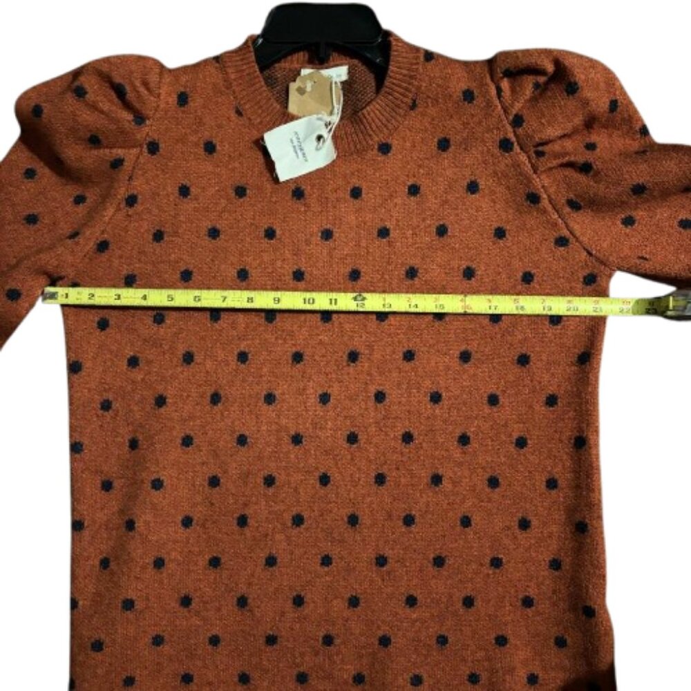 NWT Andthewhy Rust Black Puffed Sleeve Cozy Fall Knit Sweater SZ S/M - Picture 8 of 12